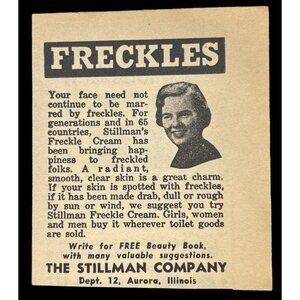 Stillman Freckle Face Cream Mini Print Ad Vintage 1950s Aurora IL
